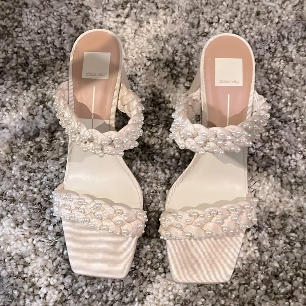 Dolce Vita Cream Braided Heels 👠 with Faux Pearl Embellishments (Size 11)
